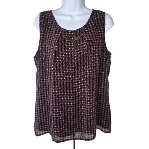 Roz & Ali Tank Top Womens L Gold Chain Medallion Boho Split Back Professional